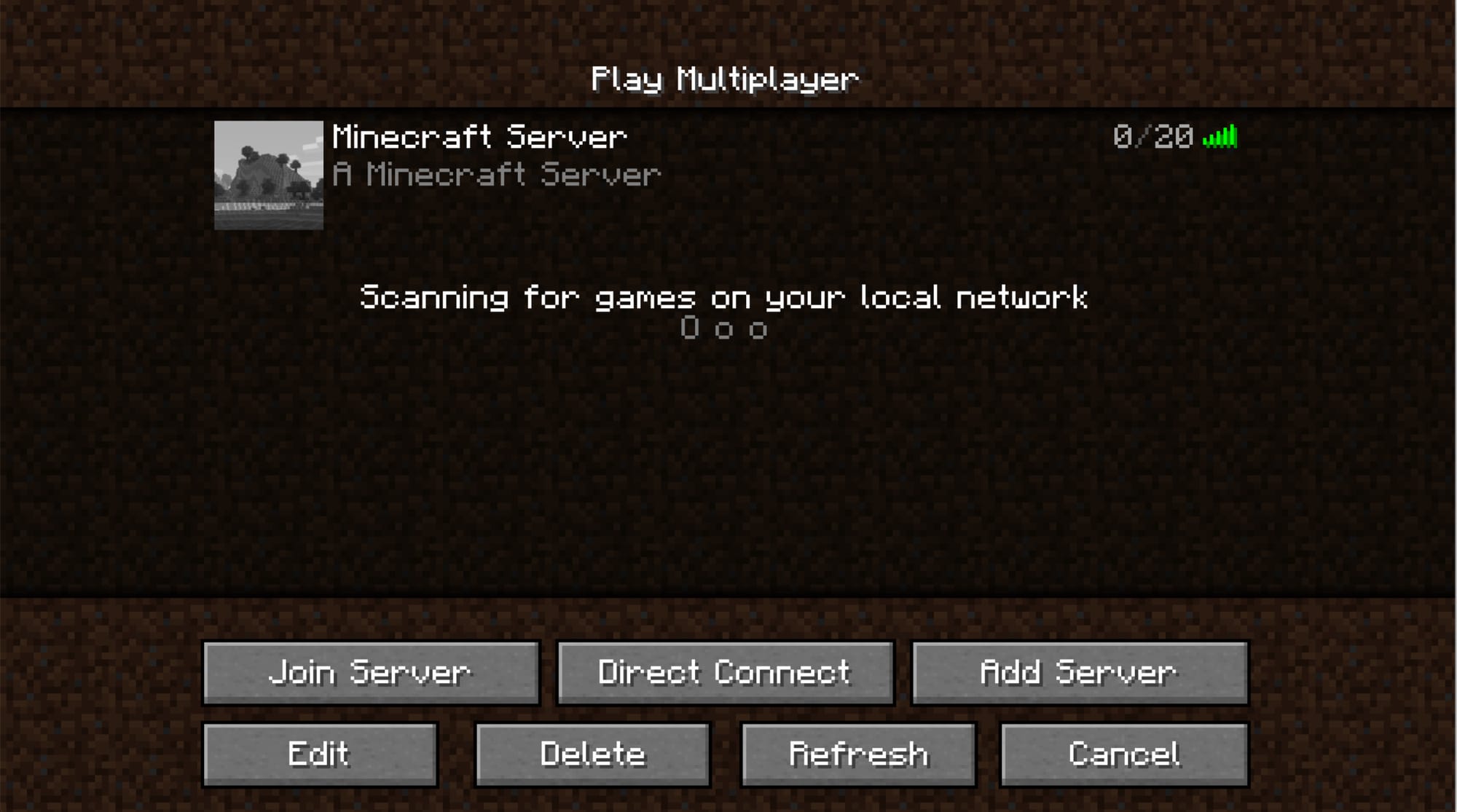 Multiplayer screen in minecraft