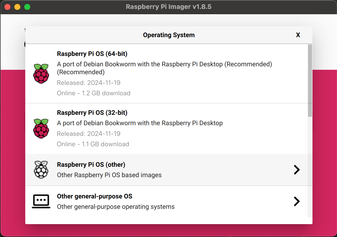 Choose Raspberry Pi OS (other) in the options