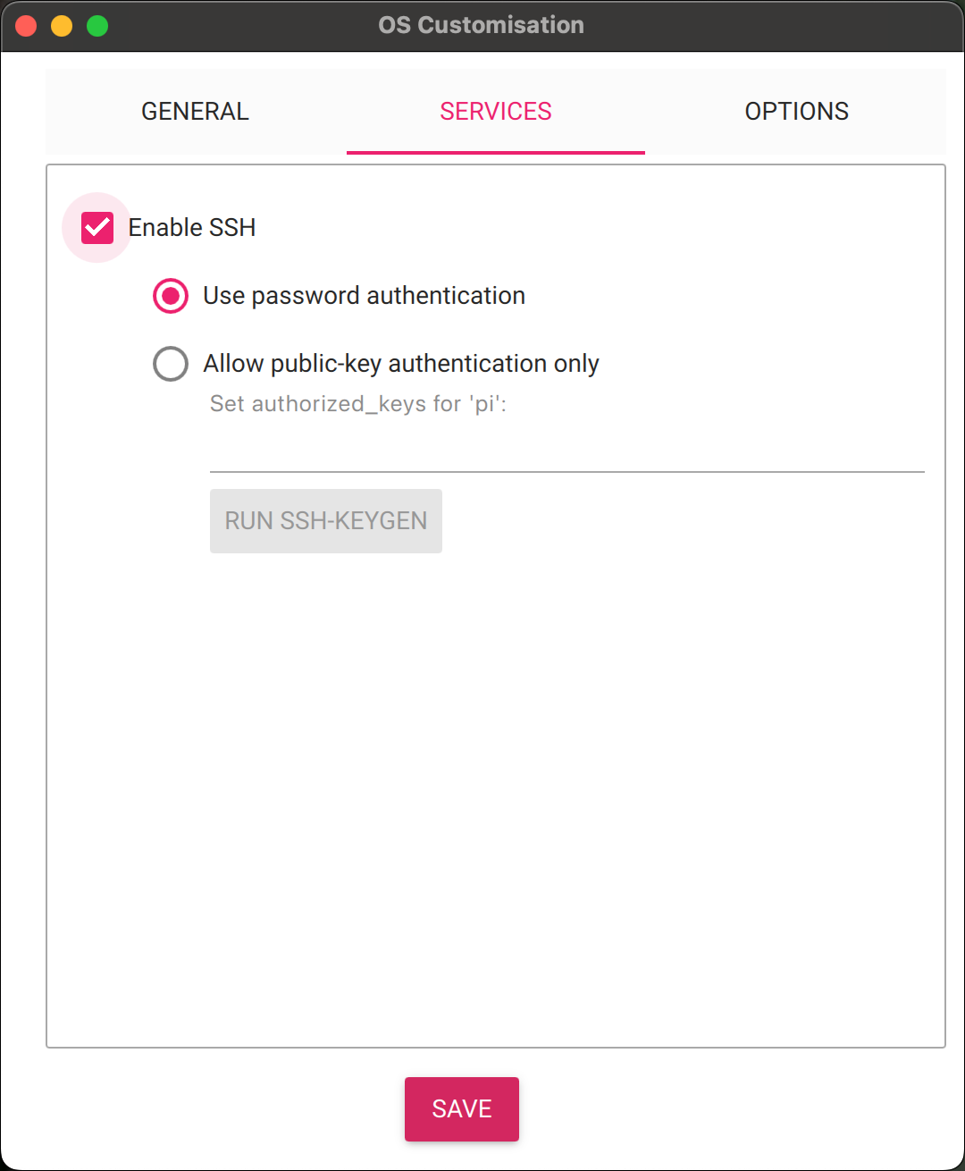 Make sure SSH is enabled and you can connect in with your password