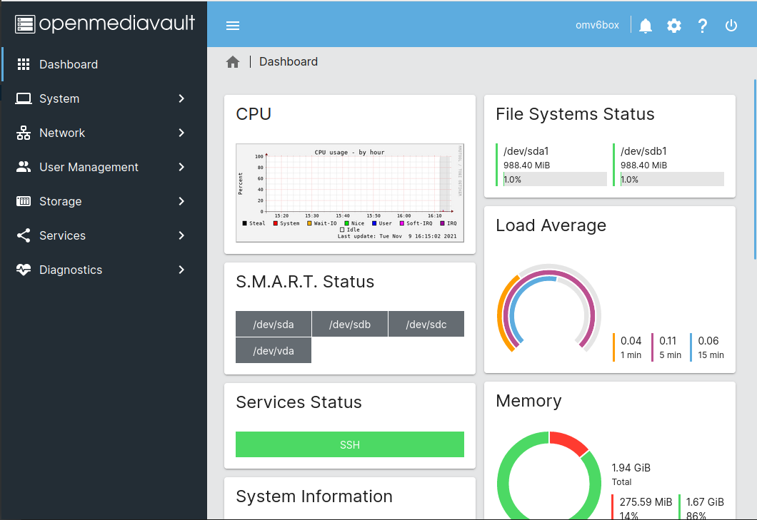 Open Media Vault Screenshot